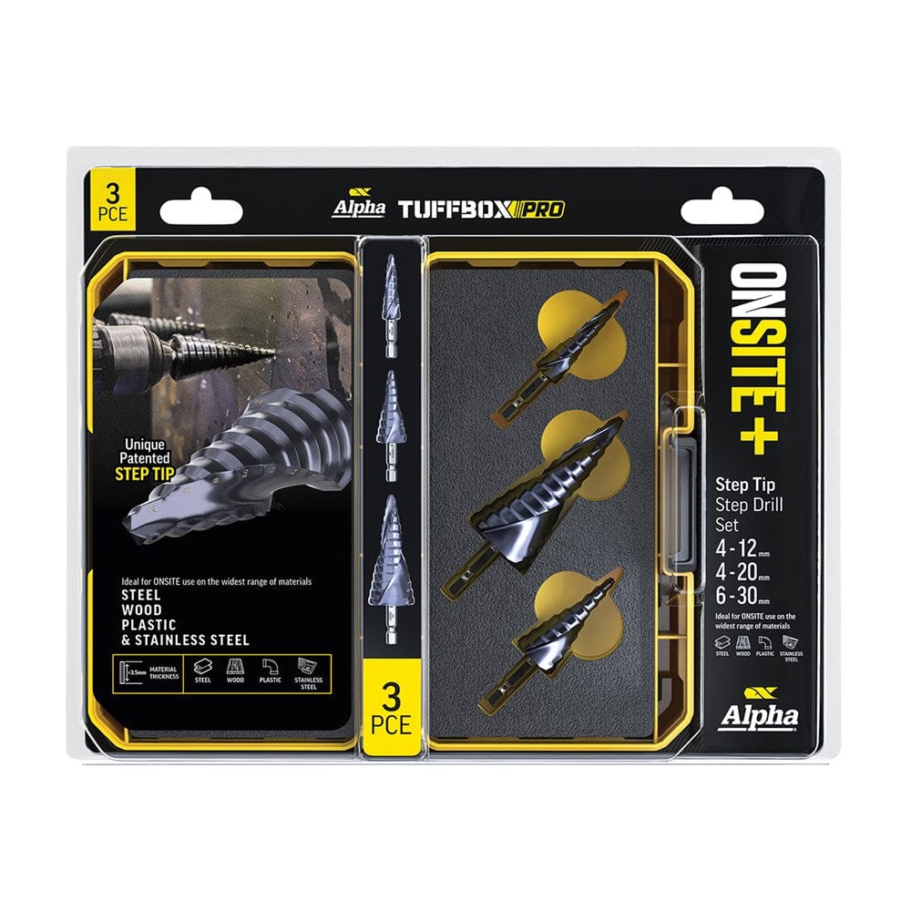 Alpha 3 Piece | Onsite Plus Step Drill Tuffbox Pro Set SM3STQRSD-B