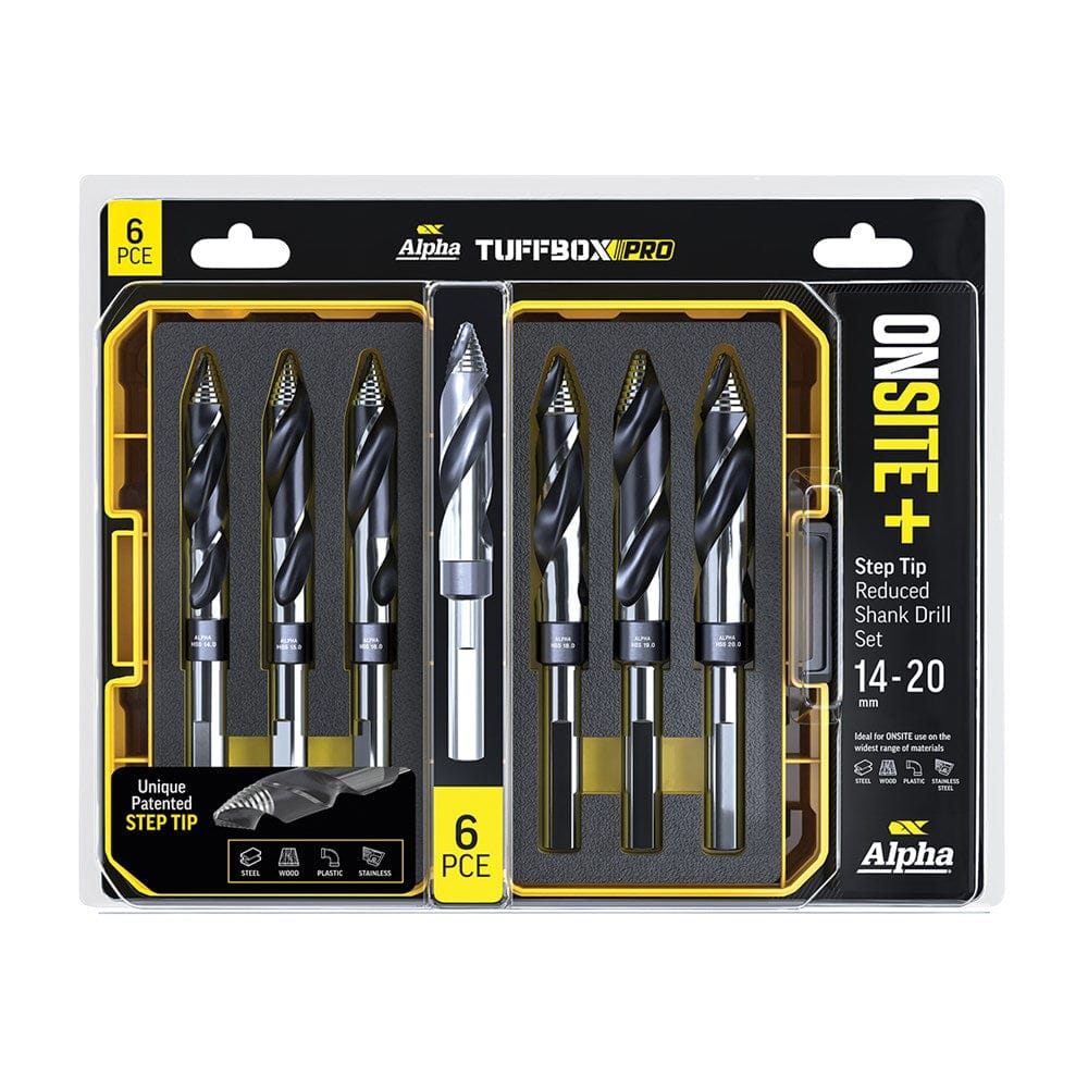 Alpha 6Pce Onsite Plus Reduced Shank Tuffbox Pro Drill Set SM6STRTP-B