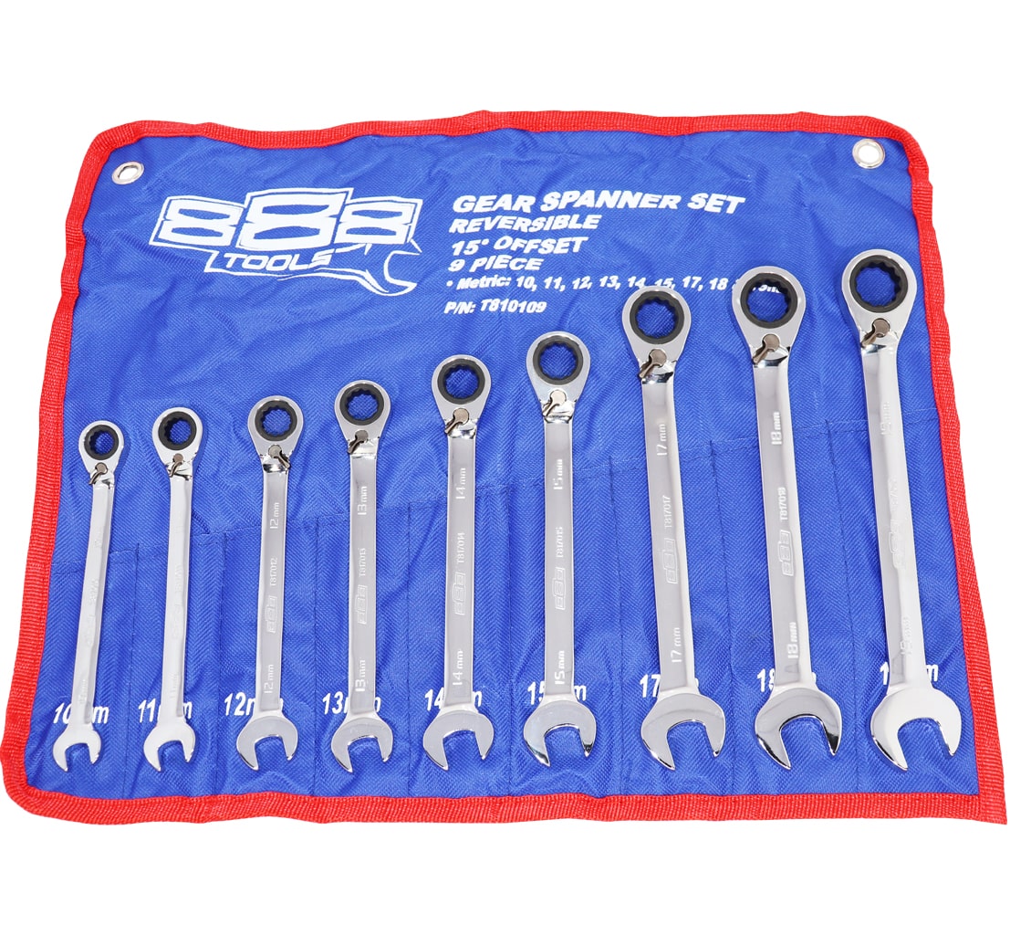 Geared Roe Spanner Set 888 Series 15° Offset Metric 9Pce  - T810109 by SP Tools