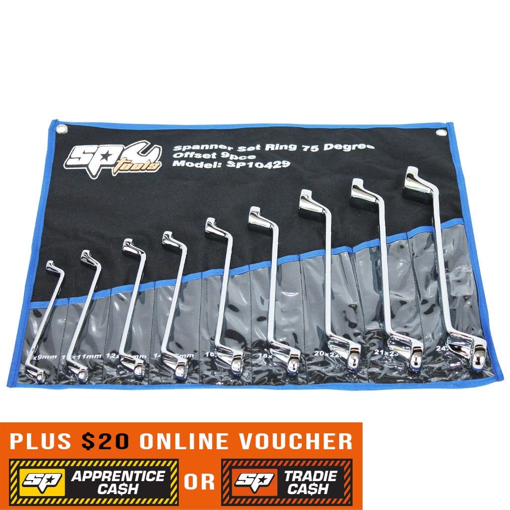 Double Ring Long Spanner Set Metric 75° Offset 9Pce - SP10429 by SP Tools