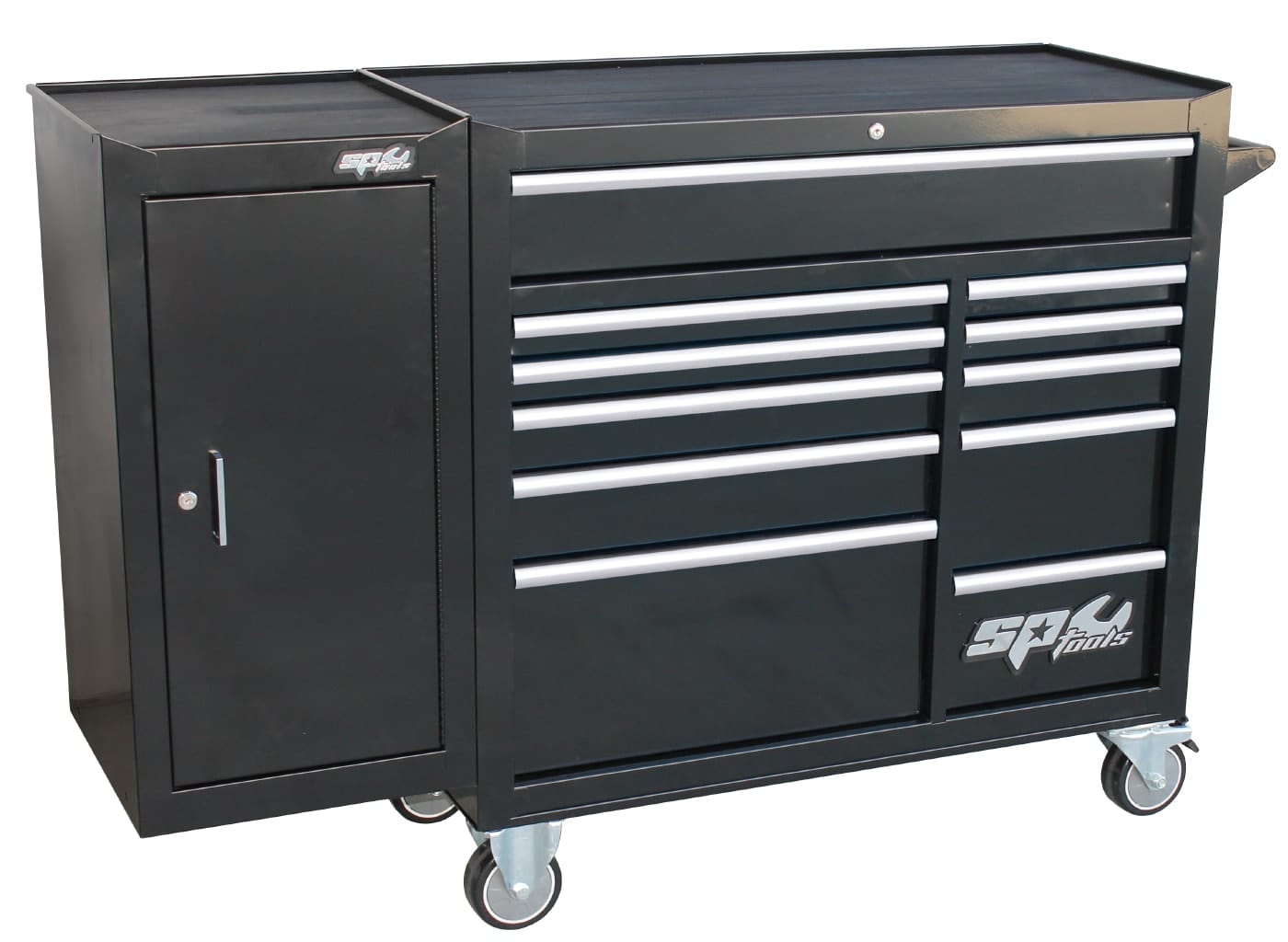 Custom Series Roller Cabinet With Side Cabinet 11 Drawer Black/Silver Handles Customised Edition - SP40160 by SP Tools