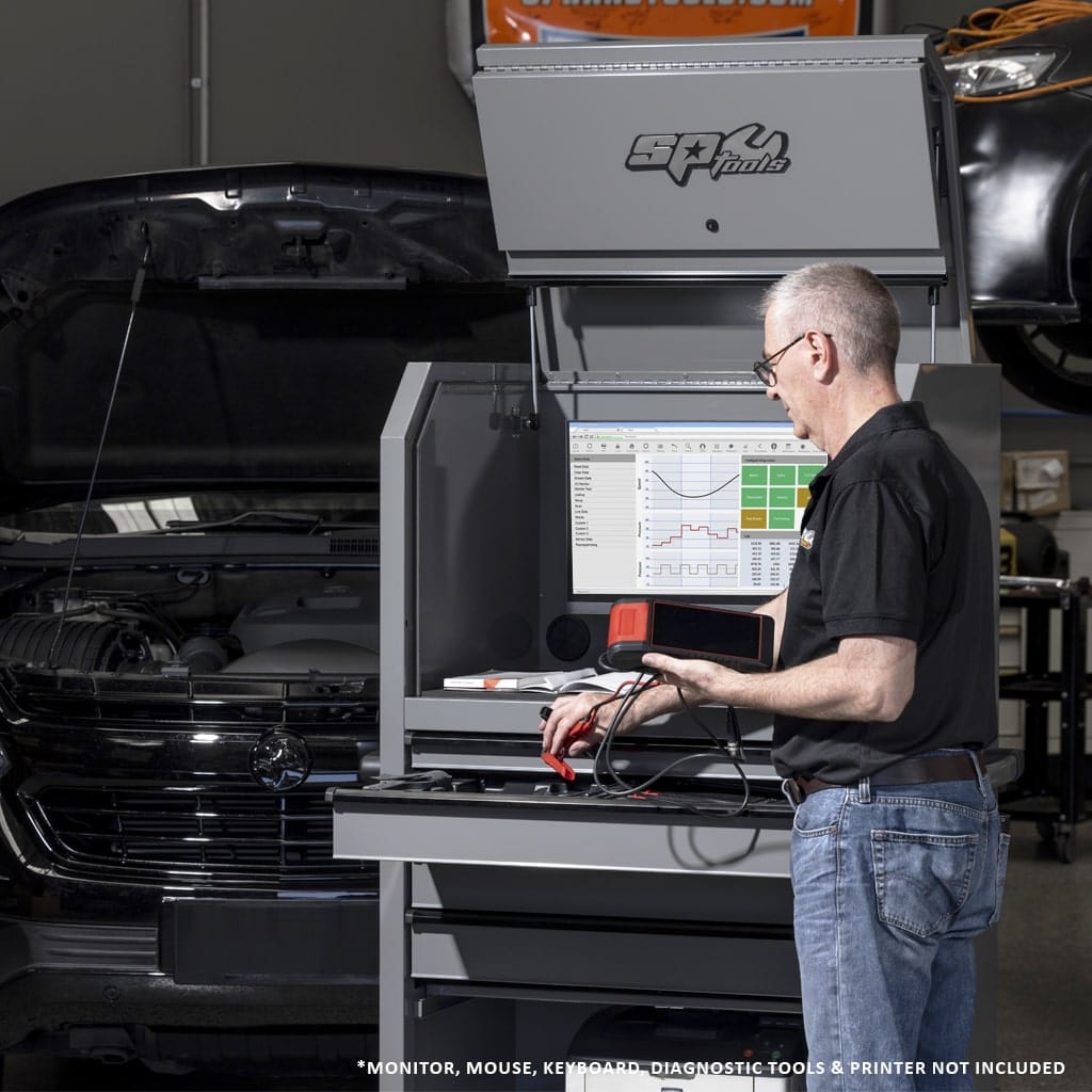 SP Tools 36" USA Sumo Series Diagnostic Station 4 Drawer Lethal Grey / Black Handles SP44550LG-BLK