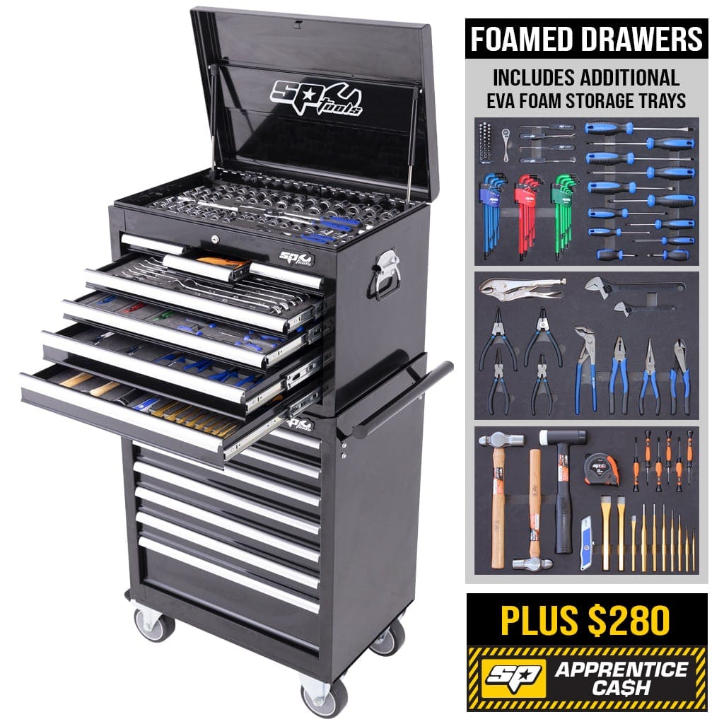 Custom Series Tool Kit 244Pce, Metric/Sae Black/Chrome + BONUS Eva Storage Trays - SP50104X by SP Tools