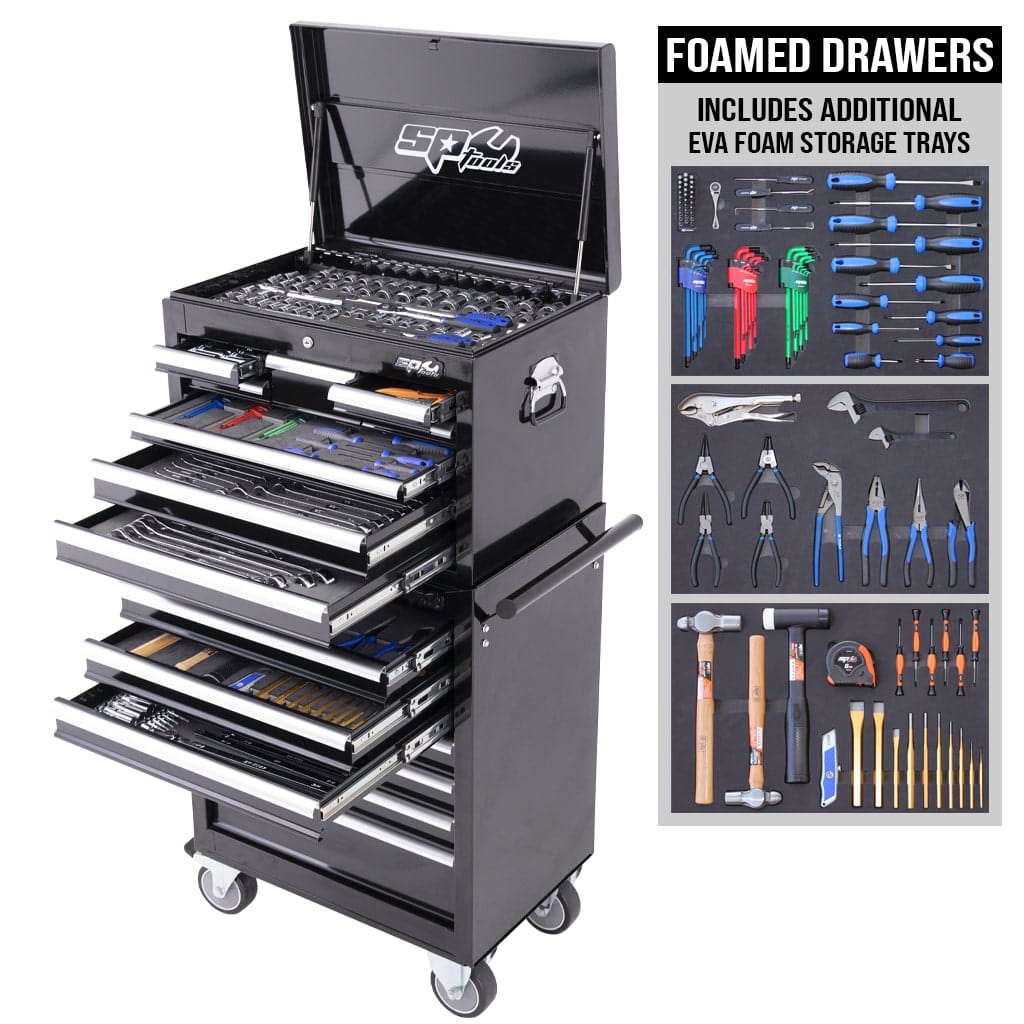 Custom Series Tool Kit 370Pce Metric/Sae Black/Chrome + BONUS Eva Storage Trays - SP50110X by SP Tools