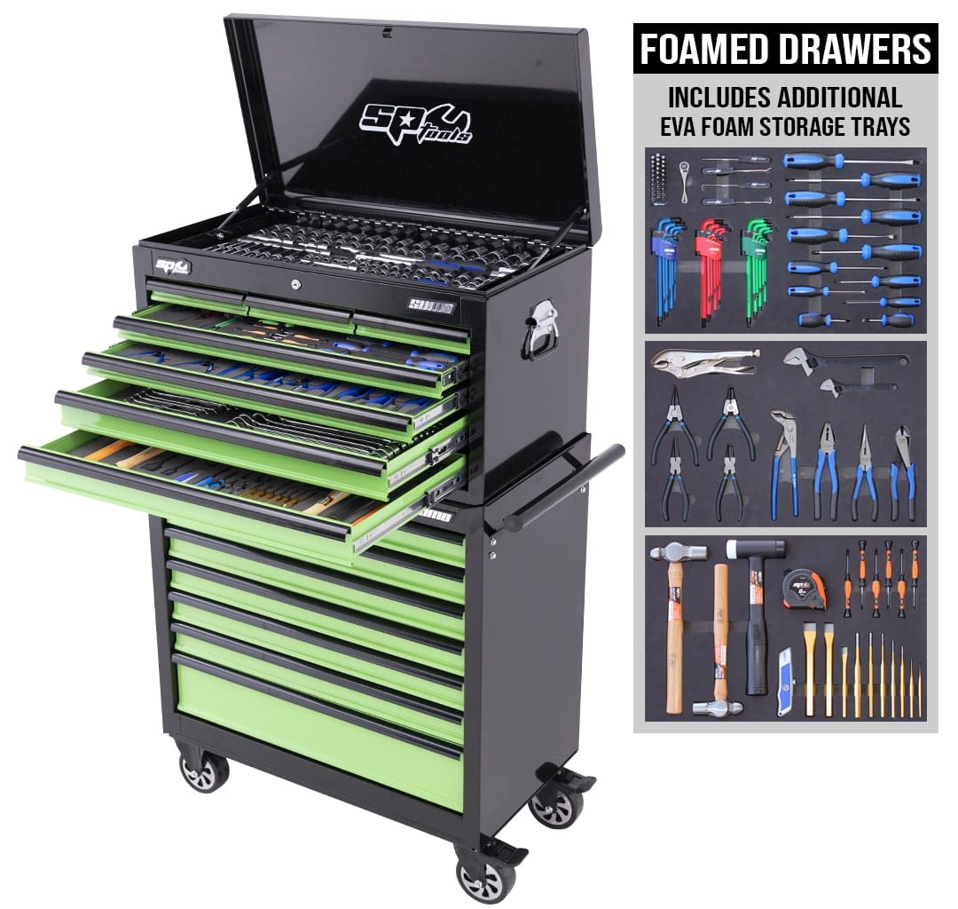 Sumo Custom Series Tool Kit 417Pce Metric/Sae Green Plus Bonus EVA Trays - SP50177X by SP Tools