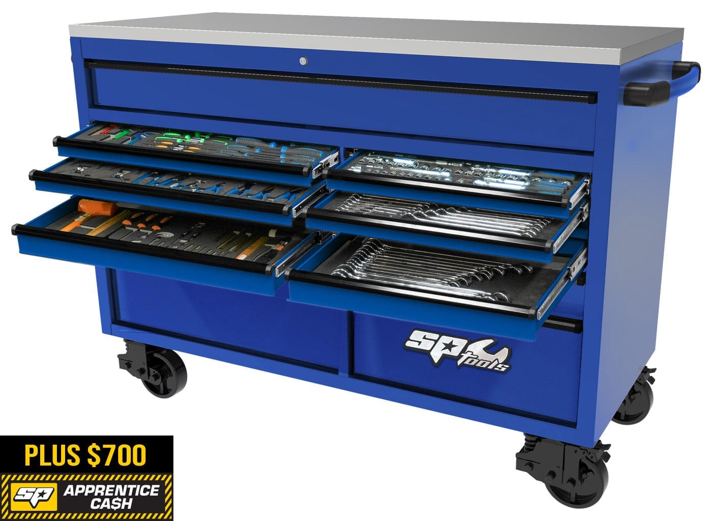 USA Sumo Series Roller Cabinet Tool Kit 59" Metric/Sae 465Pce Blue/Black Handles - SP50805BL by SP Tools