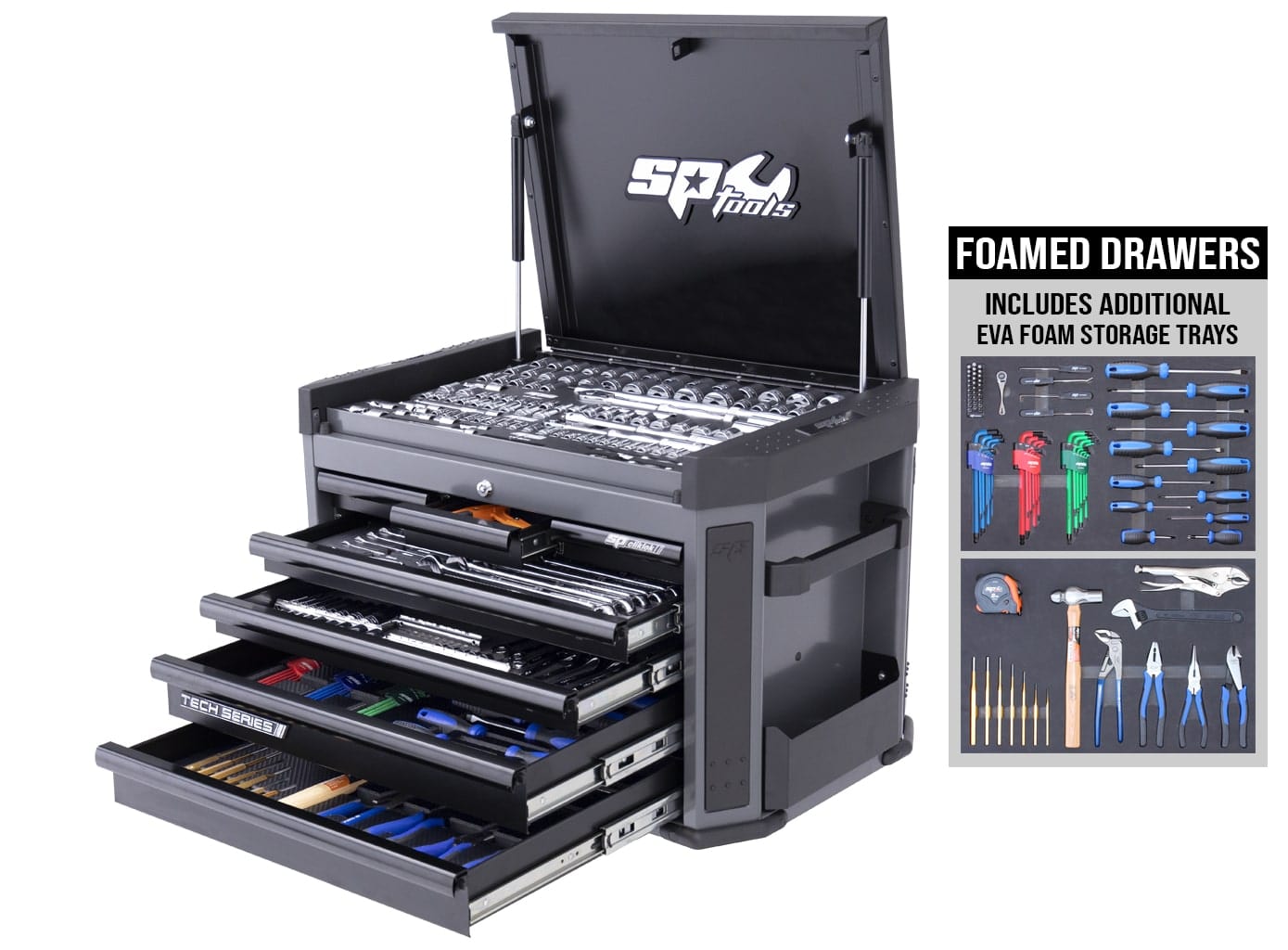 SP Tools Tech Series Tool Kit 281Pce Metric/Sae Diamond Black - Plus Bonus EVA Trays SP52255DX