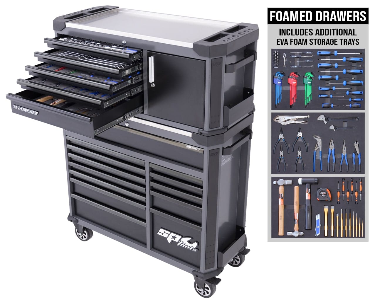 SP Tools Tech Series 346Pce Metric/SAE Tool Kit with Power Tool Cupboard and Bonus EVA Storage Trays SP52384DX