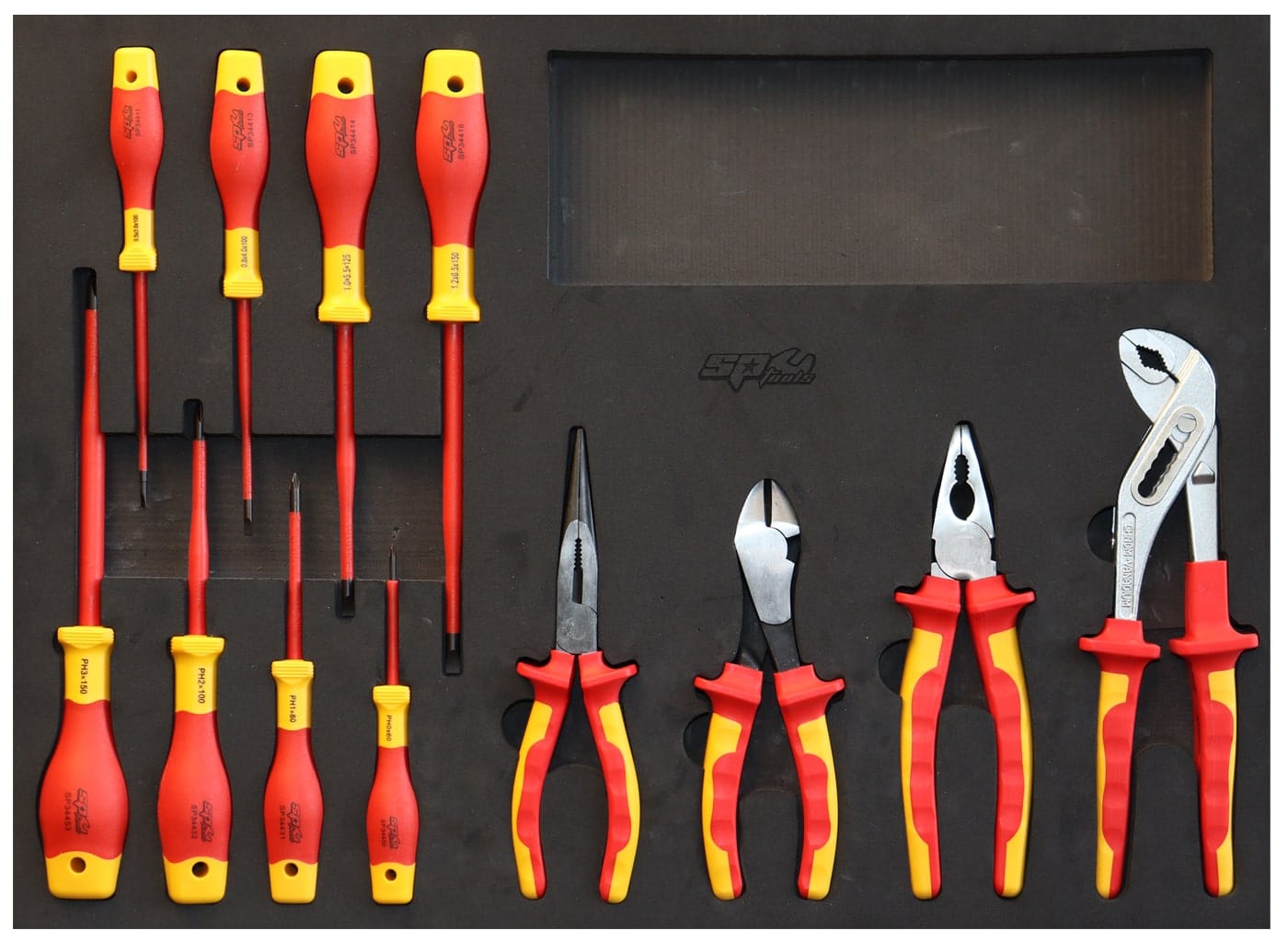 SP Tools Foam Tray Tool Kit 12Pce VDE Insulated Screwdrivers & Pliers EVA Tool Tray (With Tools) SP55910
