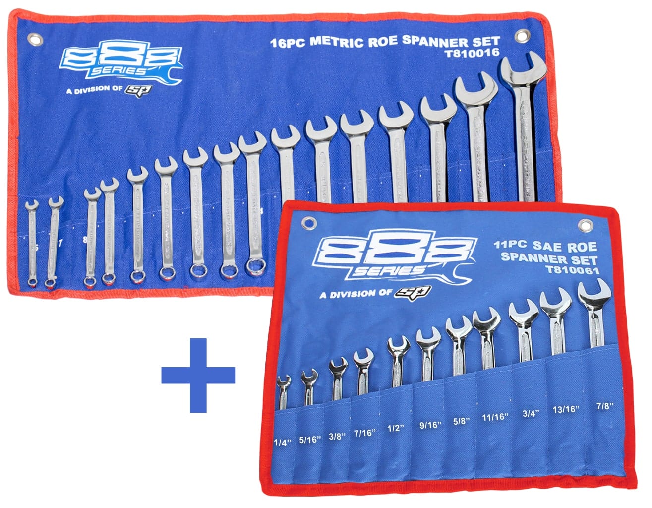 Combination Roe Spanner Set Metric 16Pce + BONUS 11Pce Sae Spanner Set - T810016B by SP Tools