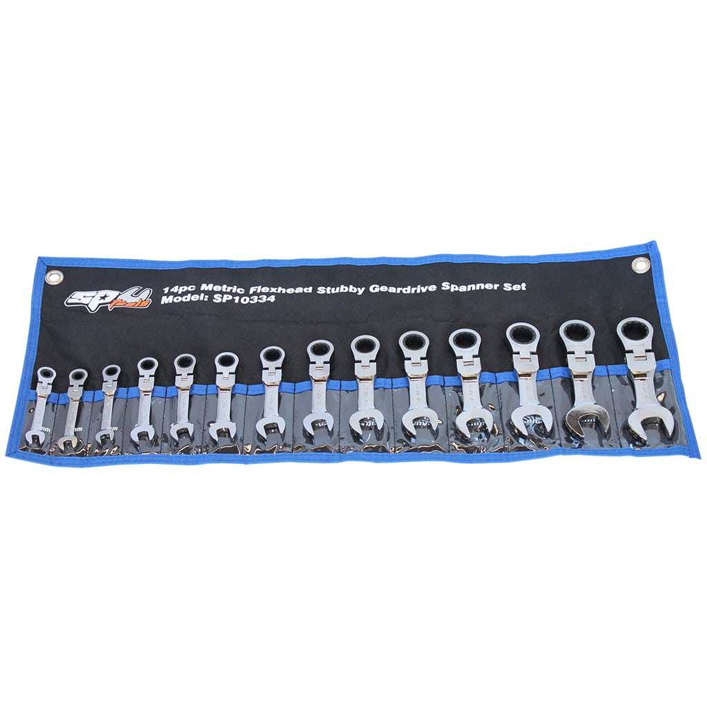 Gear Drive Roe Spanner Set Flex Head Stubby Metric 14Pce - SP10334 by SP Tools