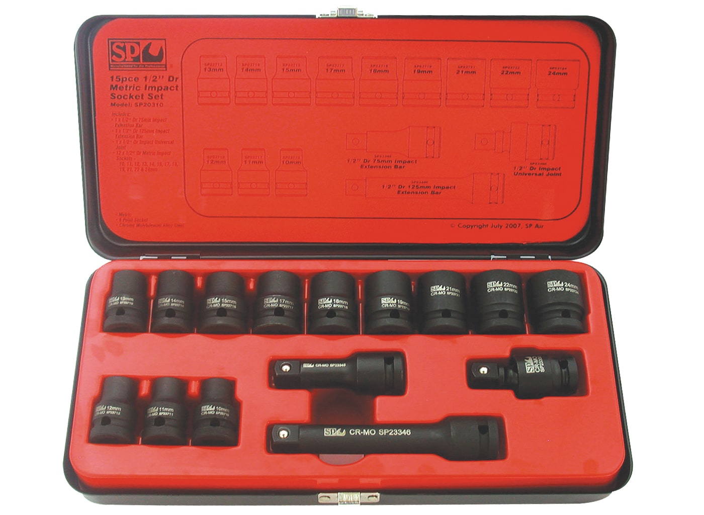 1/2"Drive Impact Socket Set, 6 Point Metric, 15Pce - SP20310 by SP Tools