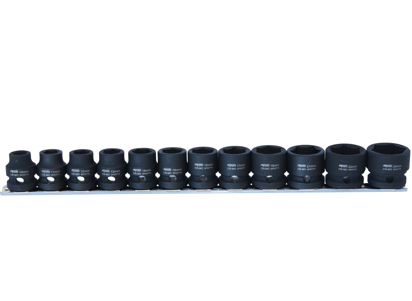 1/2" Drive Impact Socket Rail Set, 6PT Metric Stubby, 12Pce - SP20355 by SP Tools