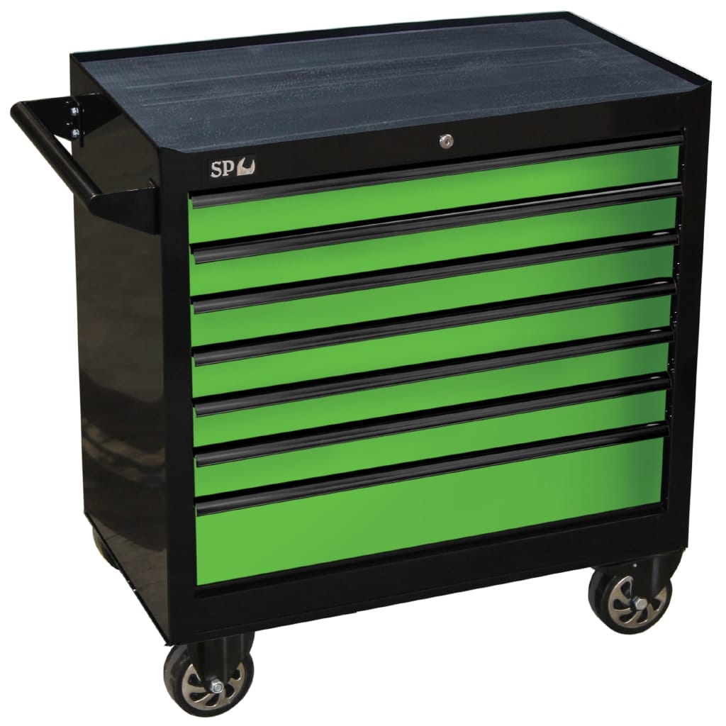 SP Tools Sumo Series Roller Cabinet - 7 Drawer - Black/Green Drawers SP40127