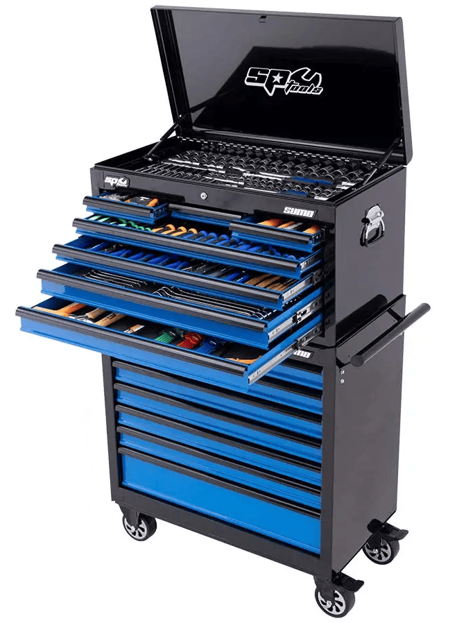 SP Tools Sumo Series Black/Blue 14 Drawer 417Pce Metric/SAE Tool Kit SP50176LE