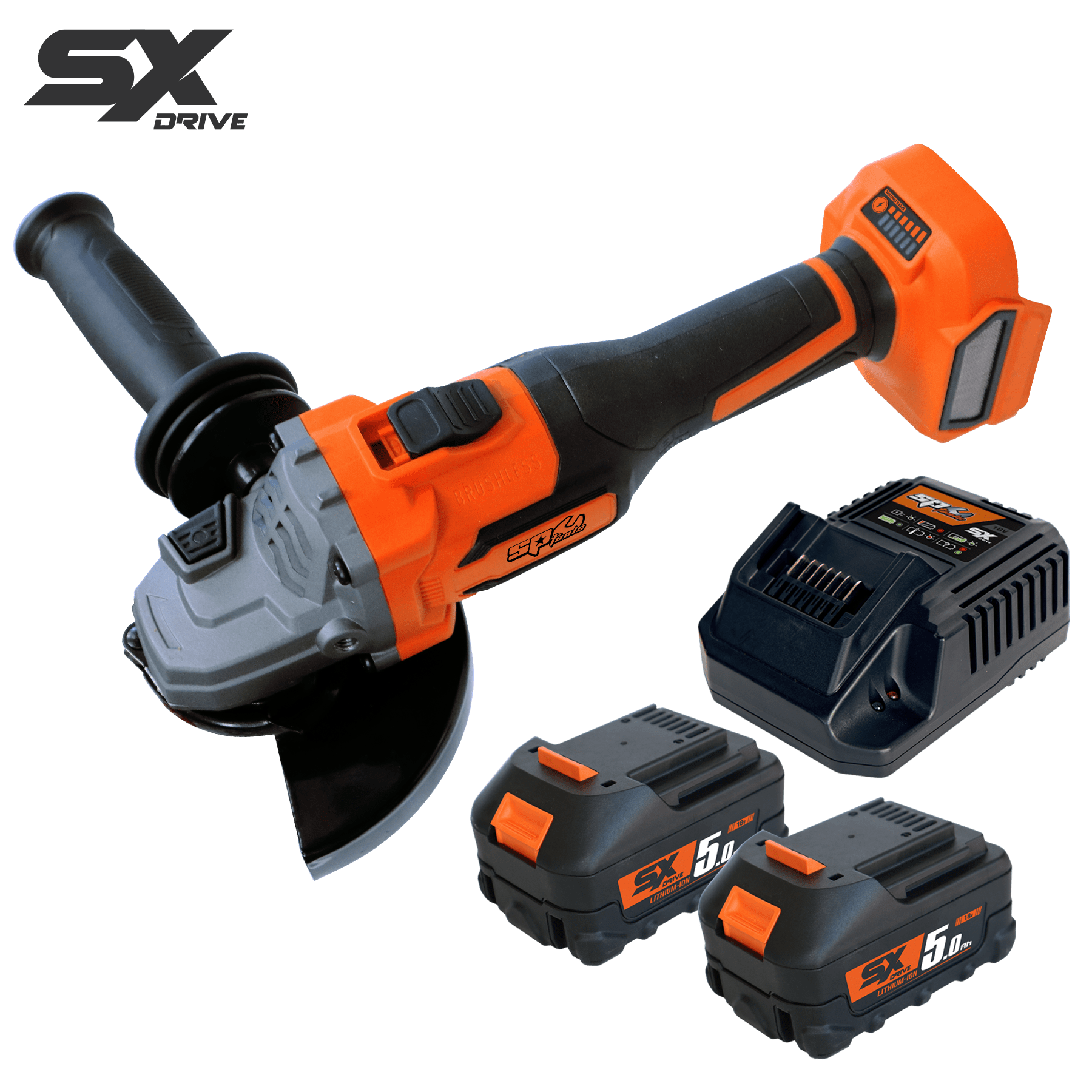 SP Tools SX Drive x2 5.0Ah 18v 125mm (5") Brushless 6 Speed Angle Grinder Kit SP83311