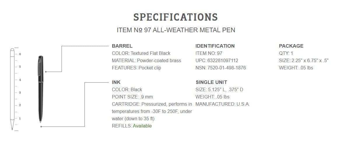Rite in the Rain All Weather (Weatherproof) Metal Clicker Pen
