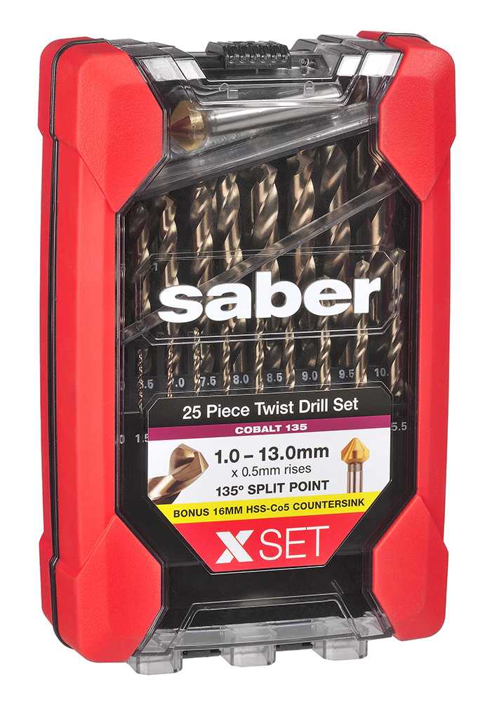 Saber 25Pce X-SET HSS-Co5 (Cobalt) Metric Twist Drill Set with BONUS Countersink 8012-XM3