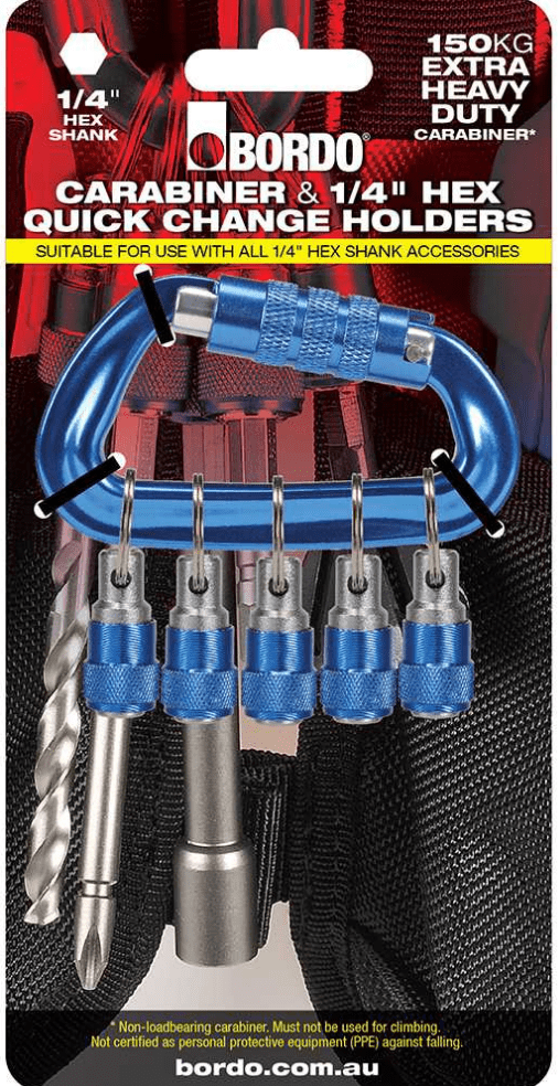 Carabiner with 5 x 1/4" hex quick change holders by Bordo 5330-1/4QC