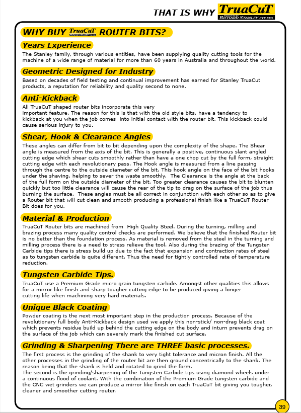 Truacut Router Bit Inverted Flush Trim TB8216S 12.7 x 9.5 Hinge Setting Bit