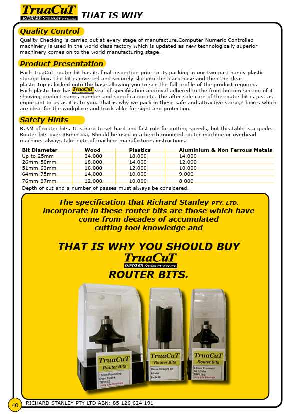 Truacut Router Bit Inverted Flush Trim TB8216S 12.7 x 9.5 Hinge Setting Bit