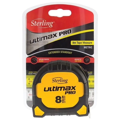 Ultimax Pro Tape Measure: 8m Metric Wide Blade - TMFX8027 by Sterling
