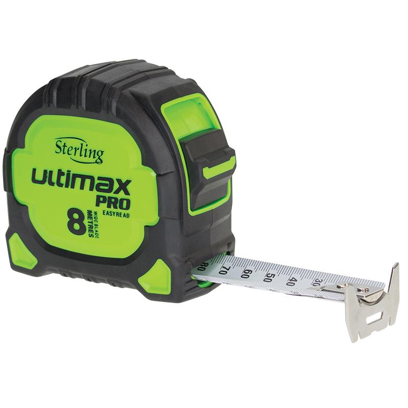 Sterling Ultimax Pro 8m Metric Tape Measure Easyread With Magnetic Hook TMFXE8027