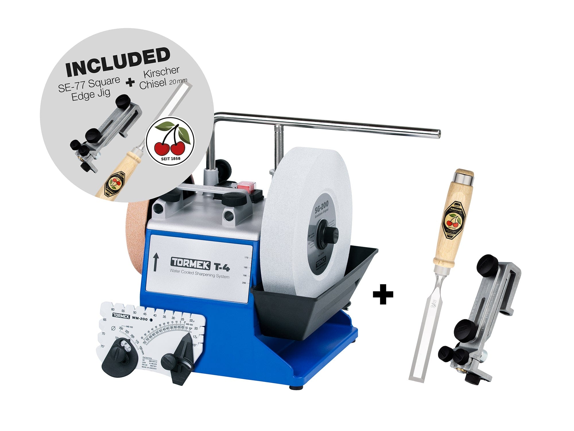 *Limited Edition* Tormek T-4 Water Cooled Tool Sharpening System with FREE SE-77 Square Edge Jig + Kirschen 20mm Chisel