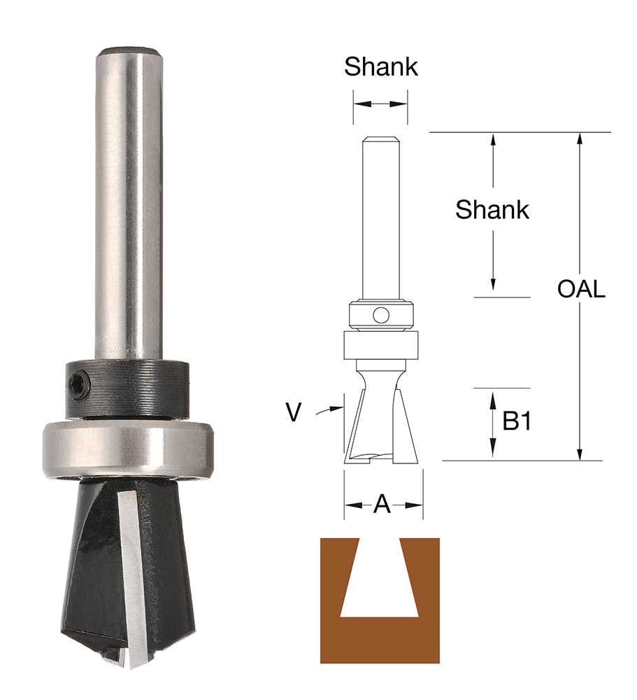TruaCuT 14.9mm x 1/4" Shank Dovetail Router Bit with Bearing TB19149/-