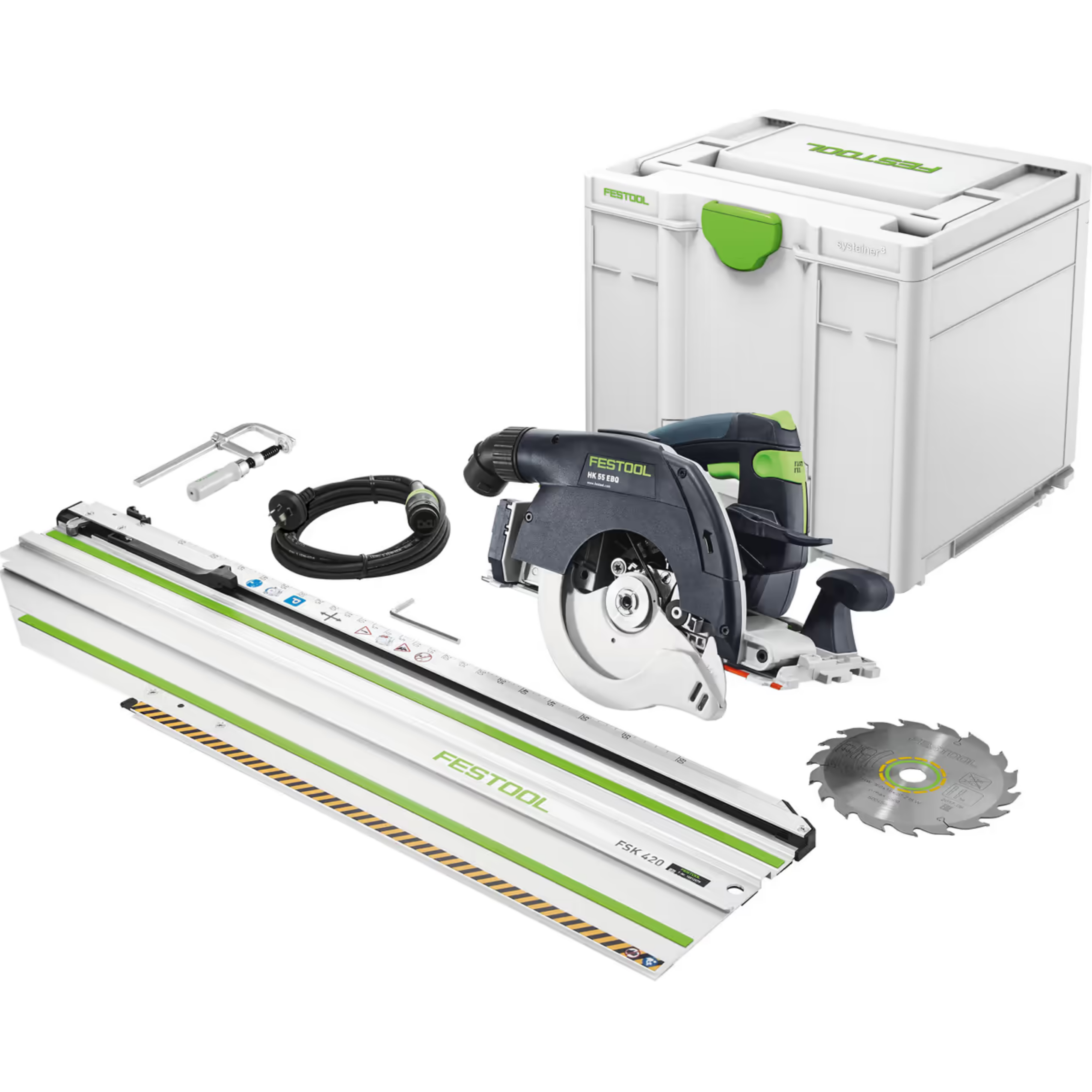 HK 55 160mm Circular Saw in Systainer with 420mm Cross Cut Rail 576132 by Festool