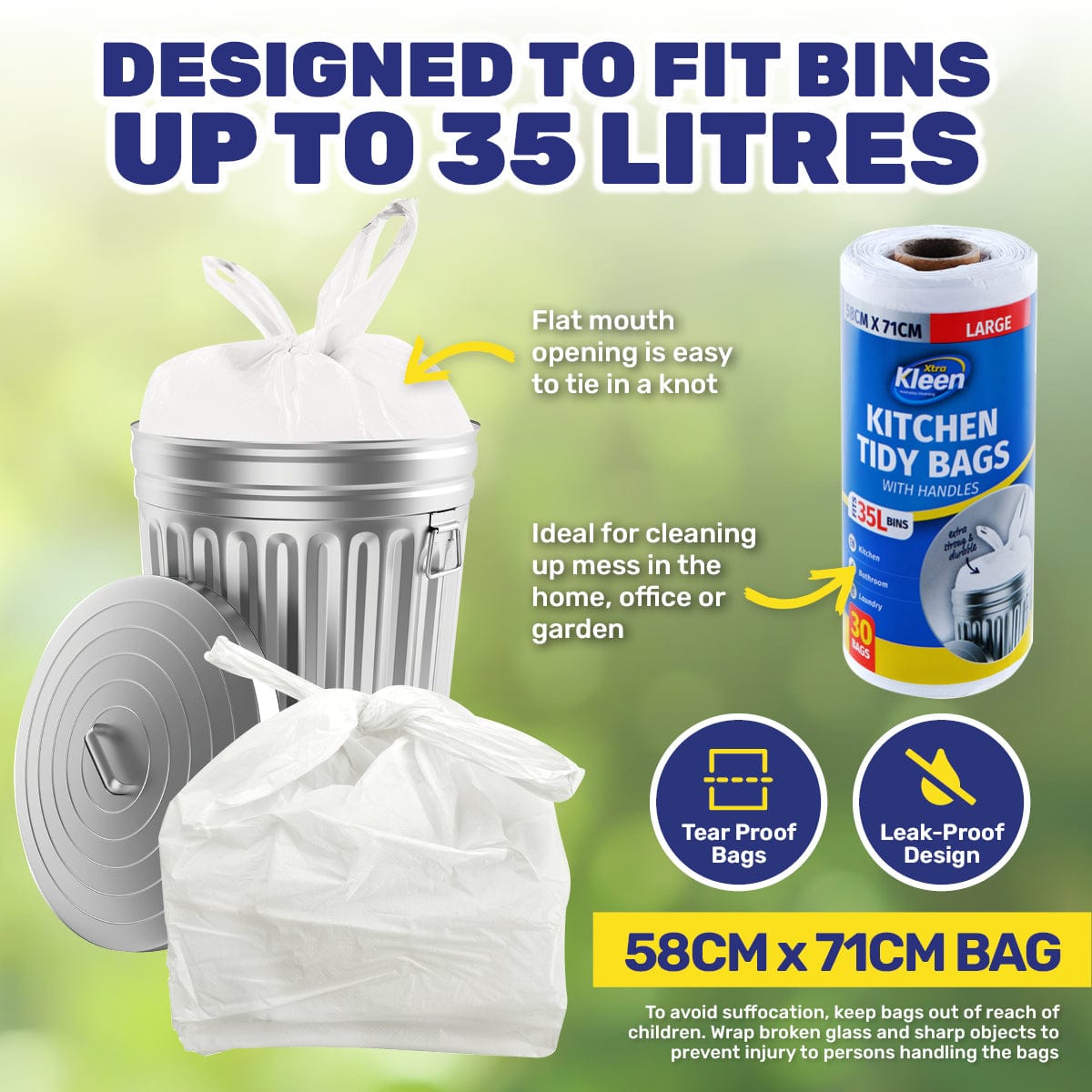 Kitchen Tidy Bags 35L 58cm x 71cm 30Pce by Xtra Kleen