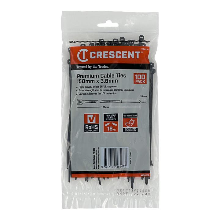 Crescent Black Cable Ties 100Pce Packs