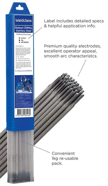 Weldclass Platinum 309M0L 2.6mm/3.2mm Electrodes 1kg Re-Usable Packs WC-06295, WC-06447