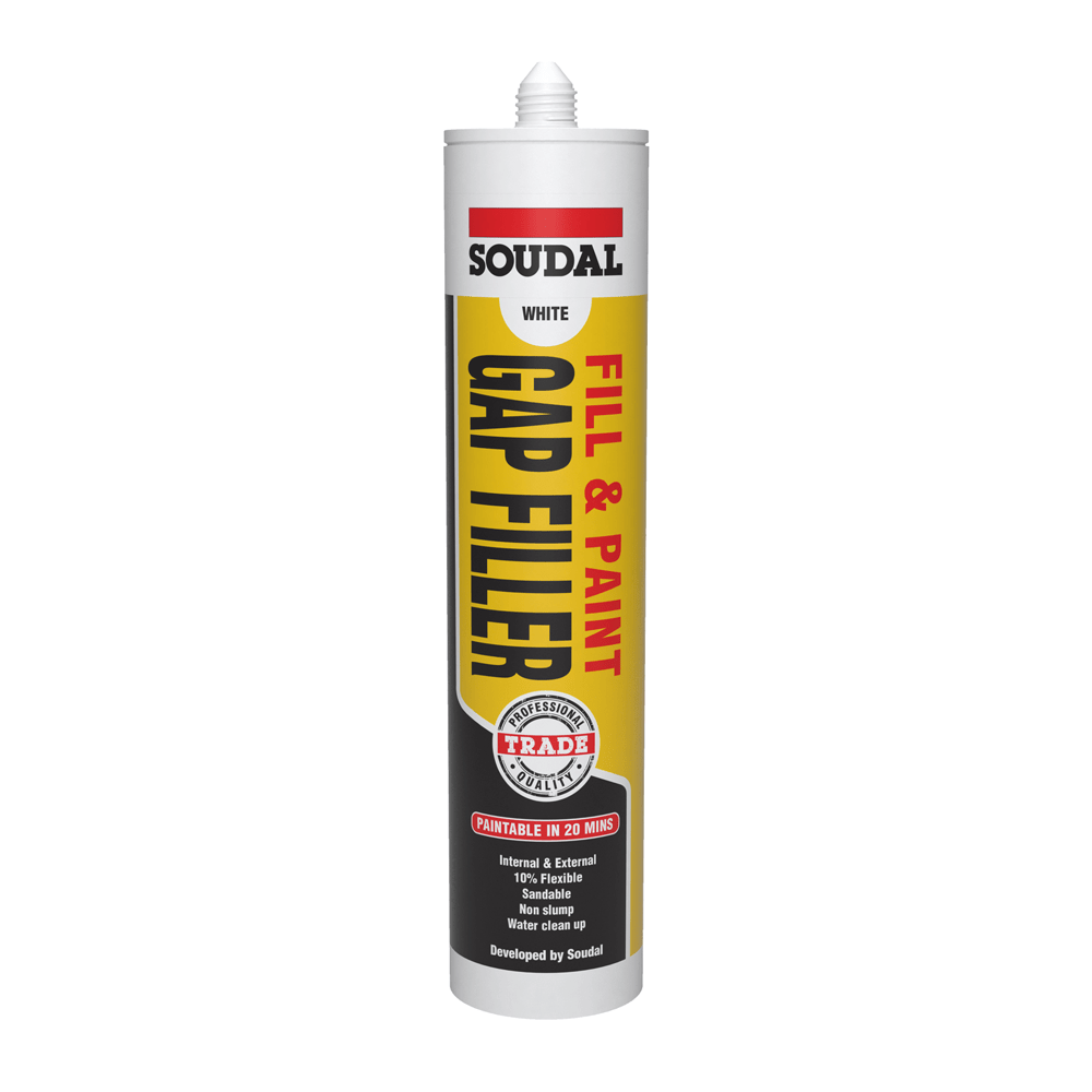 Soudal 300ml Cartridge of Fill & Paint Gap Filler in White 122394