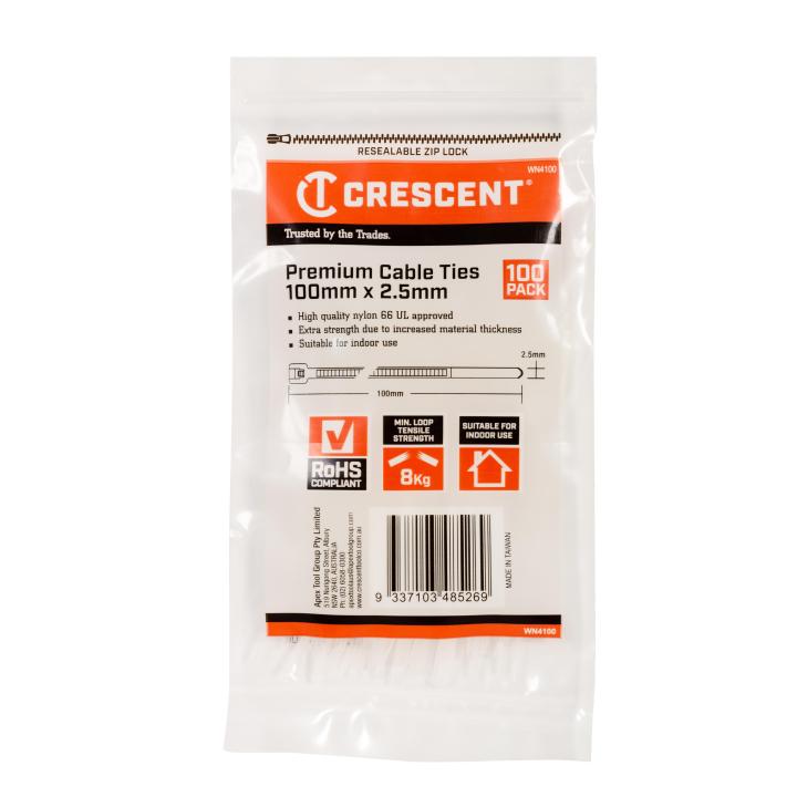 Crescent Natural/White Cable Ties 100Pce Packs
