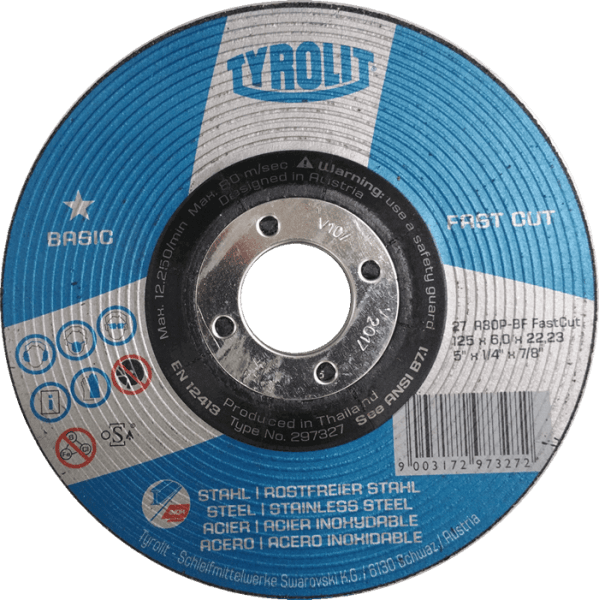 Tyrolit 125mm (5") x 6mm x 22.23mm Basic Rough Grinding Disc Y297327