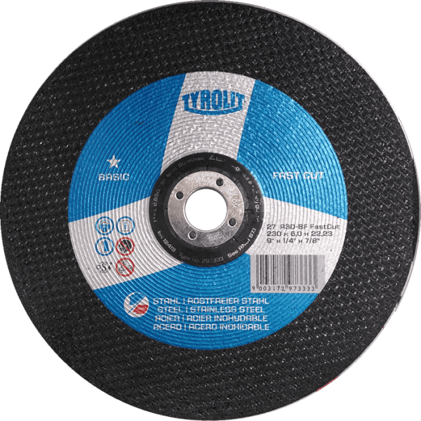 Tyrolit 230mm x 6mm x 22.2mm Basic Fastcut Abrasive Cut-Off Disc Y297333