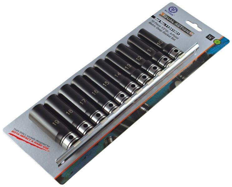 Action 10Pce 10-19mm 1/2" Drive 6 Point Metric Deep Socket Set 11241001