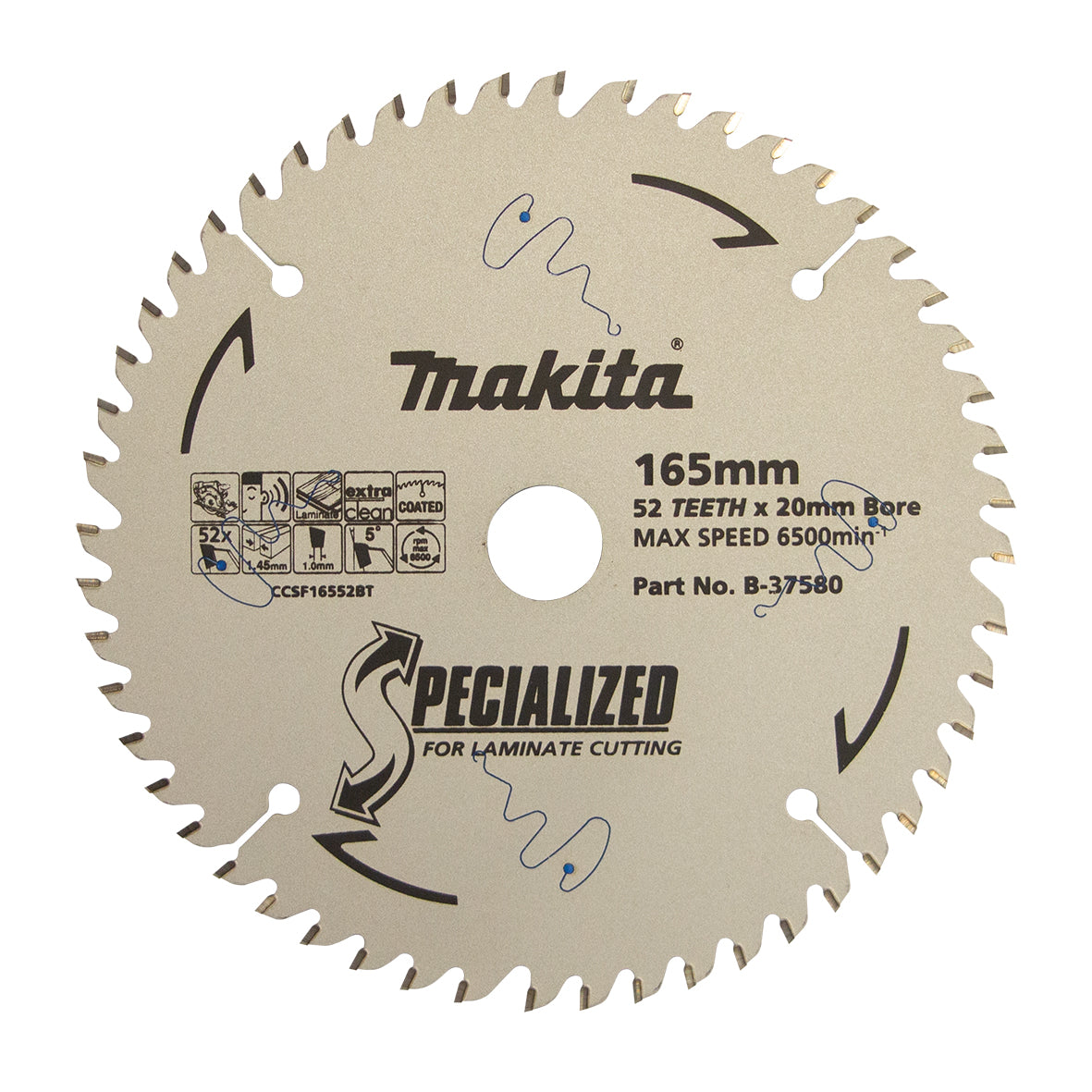 Makita 165mm x 20mm x 52T TCT Laminate Saw Blade B-37580