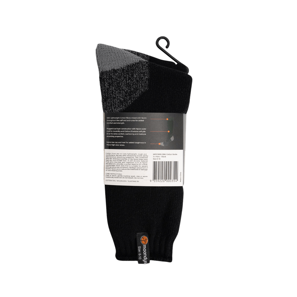 3 Pair Premium Cotton Socks Black by Moondyne