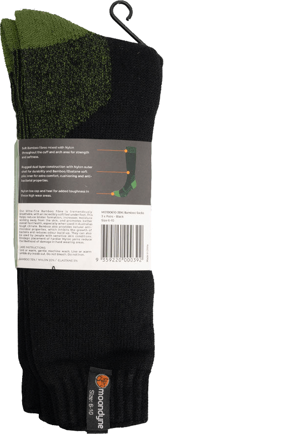 Moondyne 3 Pair Premium Bamboo Socks Black
