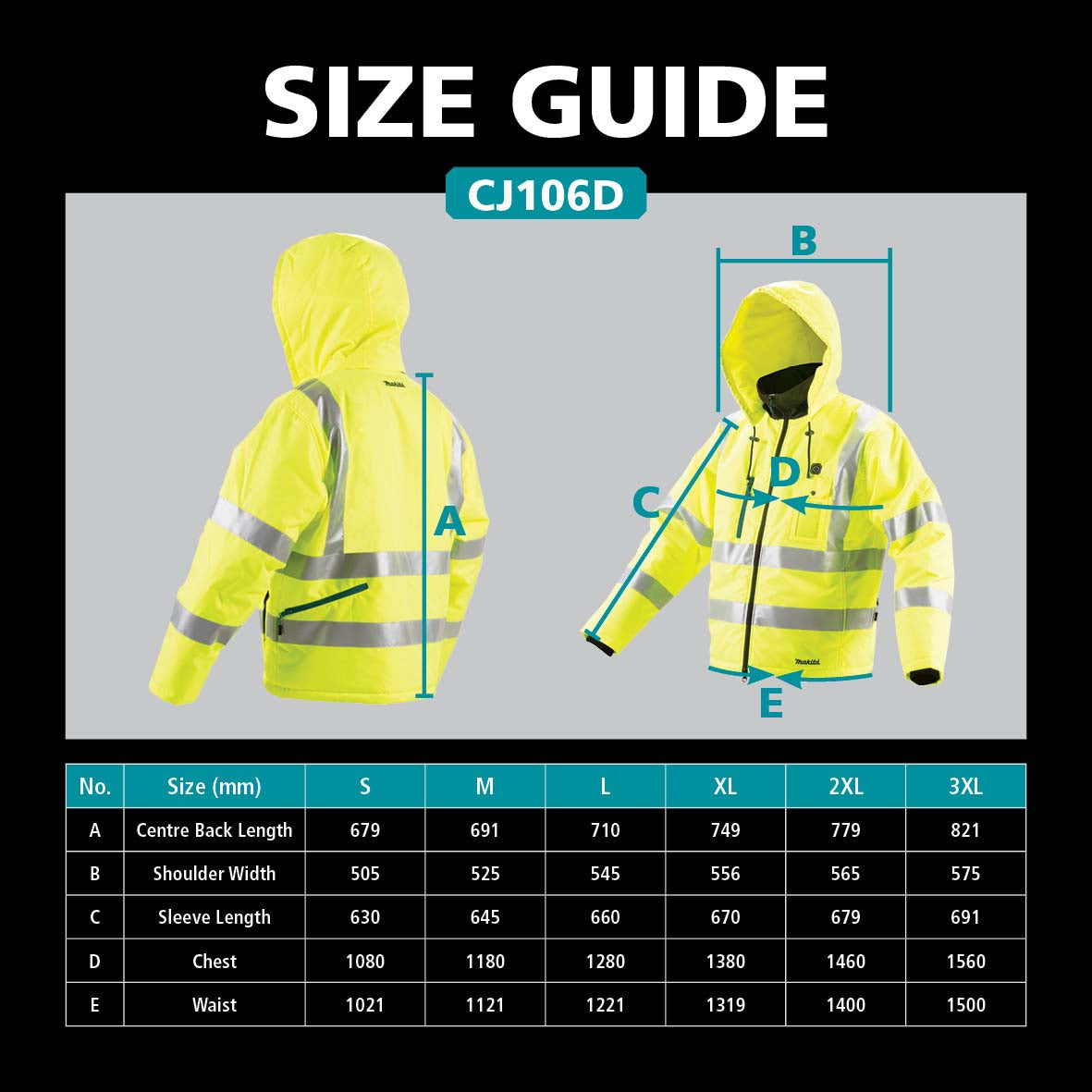 Makita 12V Max High Visibility Heated Jacket CJ106DZ