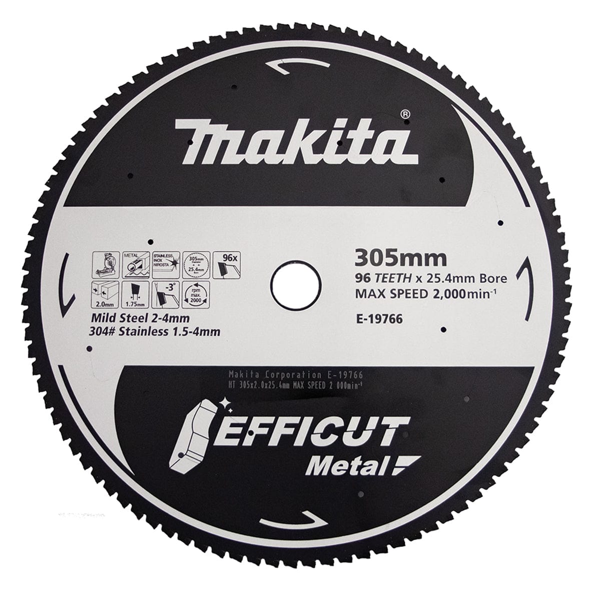 Makita Efficut 304 Grade Stainless Cermet Tip Circular Saw Blade 305mm x 25.4mm x 96T E-19766