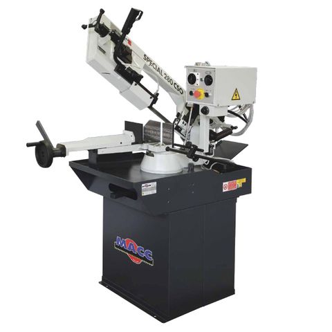 MACC Bandsaw, 220mm Cap, Swivel Head, RH Mitre, HYD Downfeed (INC Stand In Separate Box) by ITM