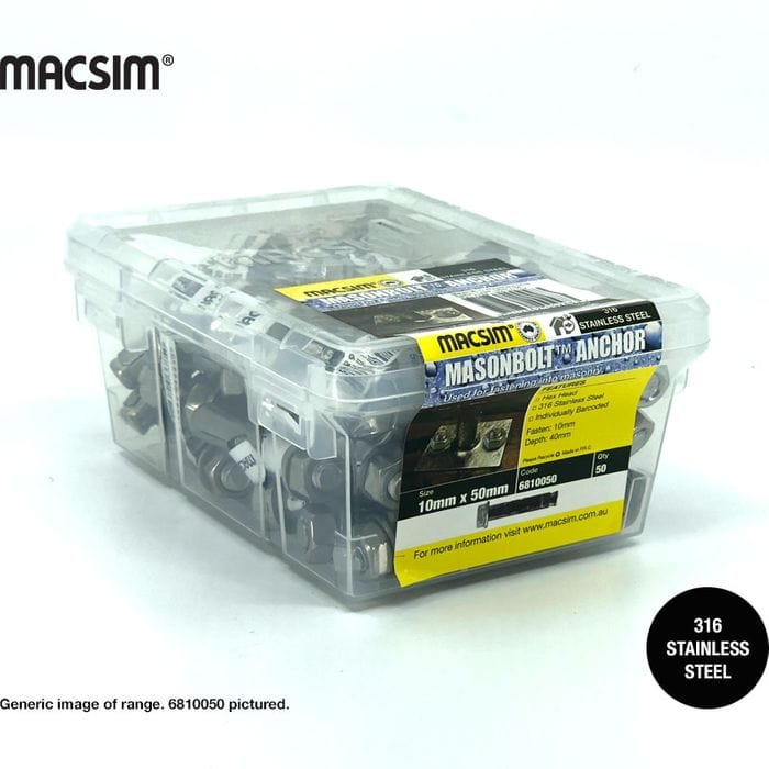 6.5mm x 56mm 316 Stainless Steel Hex Nut Sleeve Anchor Masonbolts 100Pce 6806056 by Macsim