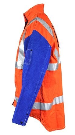 Weldclass Hi-Vis Welding Jacket with Leather Sleeves + Harness Flap PROMAX HV2 FR