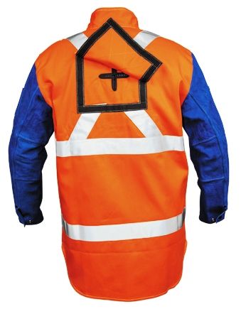 Hi-Vis Welding Jacket with Leather Sleeves + Harness Flap PROMAX HV2 FR by Weldclass