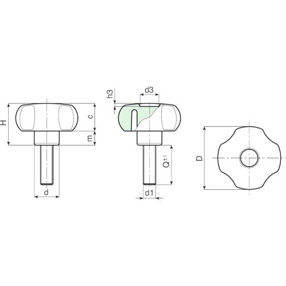 Boteco G732 Series 4-Lobe Handwheel With Threaded Stud
