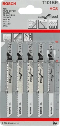 5Pce Clean Cut suit Wood Jigsaw Blades T101BR by Bosch