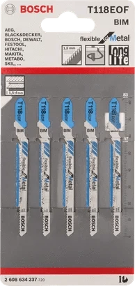 5Pce Flexible Metal Cut Jigsaw Blades T118EOF by Bosch